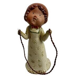 Vintage Redware Pottery Girl Figure Jumping Rope Doll Statue Figurine Ceramic
